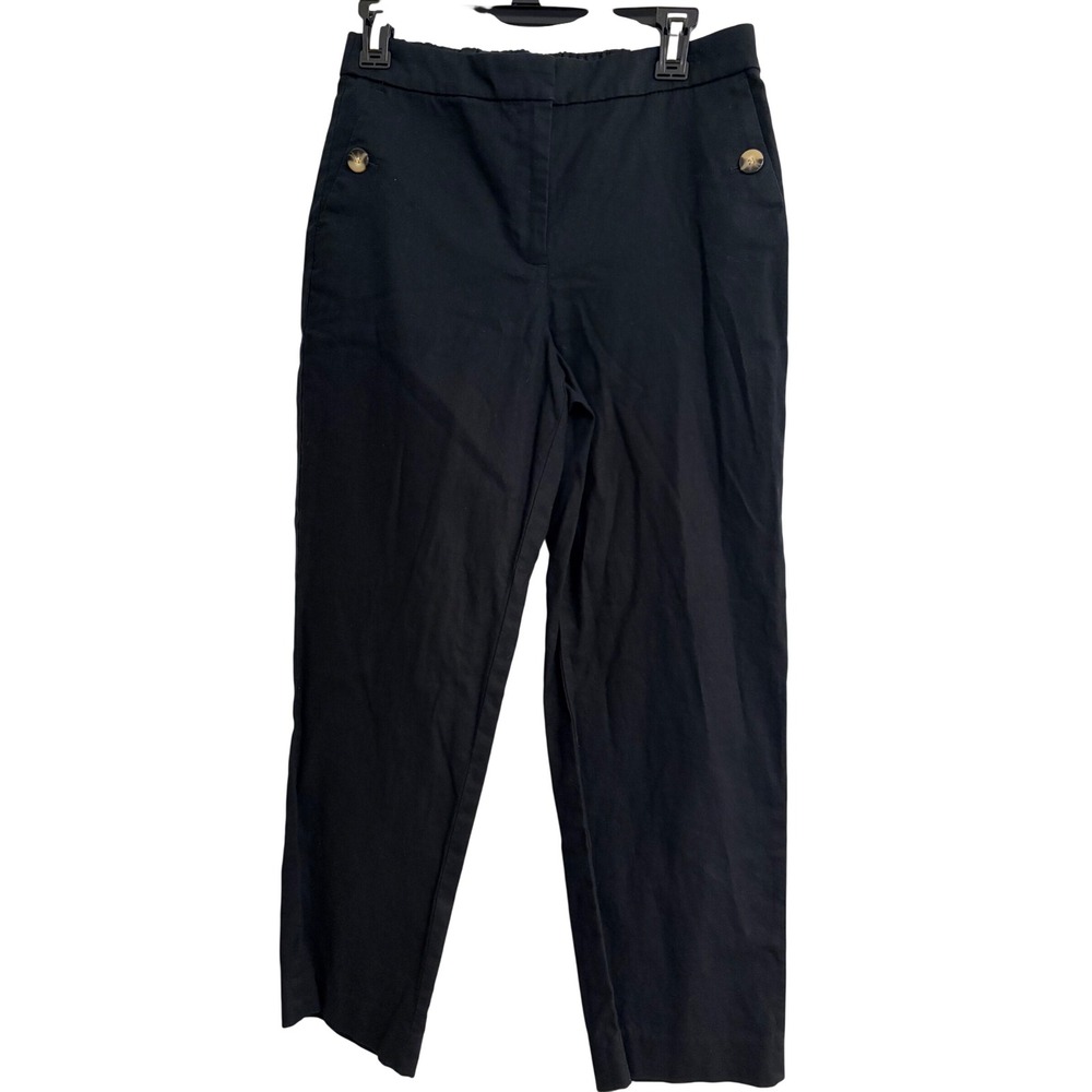 J.Crew Re-Imagined Black Linen Cotton Blend‎ Elastic Back Trousers Pants Size 8